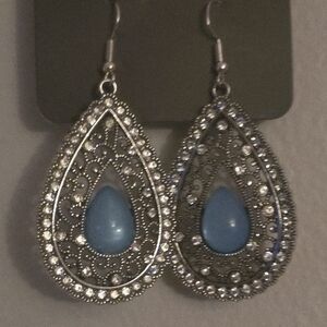 Elegant Silver and Blue Teardrop Earrings